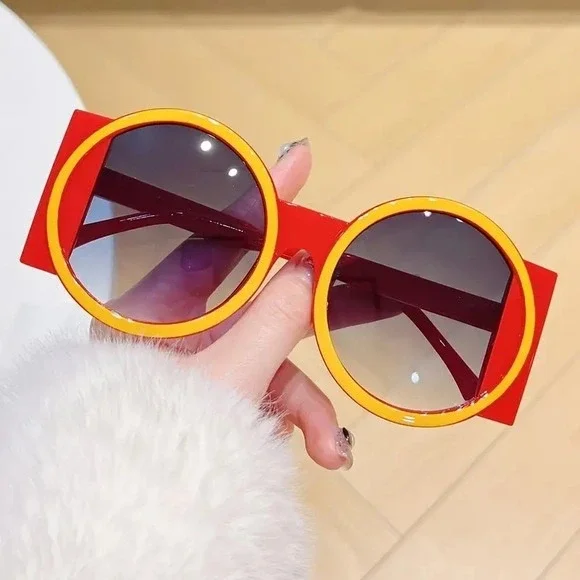 Sunglasses Women Red and‎ Yellow Large Round Shades - Picture 3 of 7